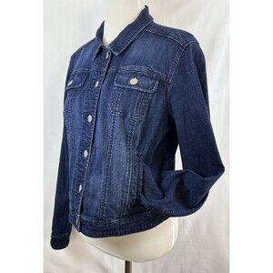 ELLE Denim Jacket Women's Size XL Dark Blue Stretch Classic Trucker